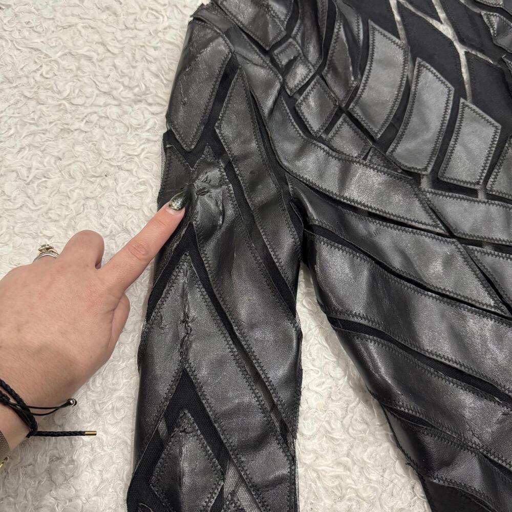 Women’s Hot & Delicious Black Geometric Faux Leather & Mesh Jacket (size S) - Picture 7 of 9